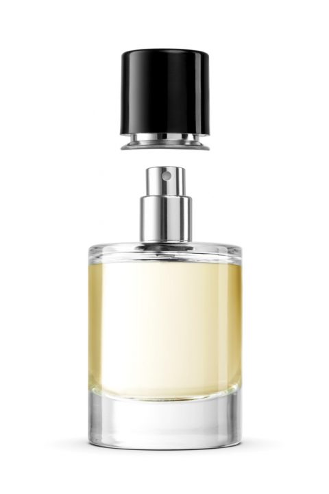 Open,Perfume,Bottle,With,Black,Cap,Filled,Yellow-colored,Fragrance,Isolated